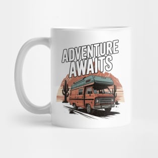 Adventure Awaits Vintage Camper Van Design Mug